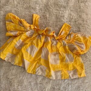 WHIT Yellow and Cream Off-Shoulder Top